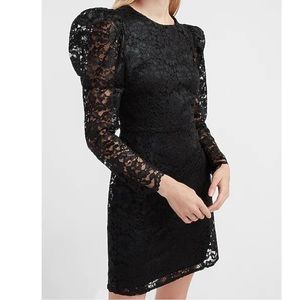 Express Lace Puff Sleeve Fit And Flare Dress